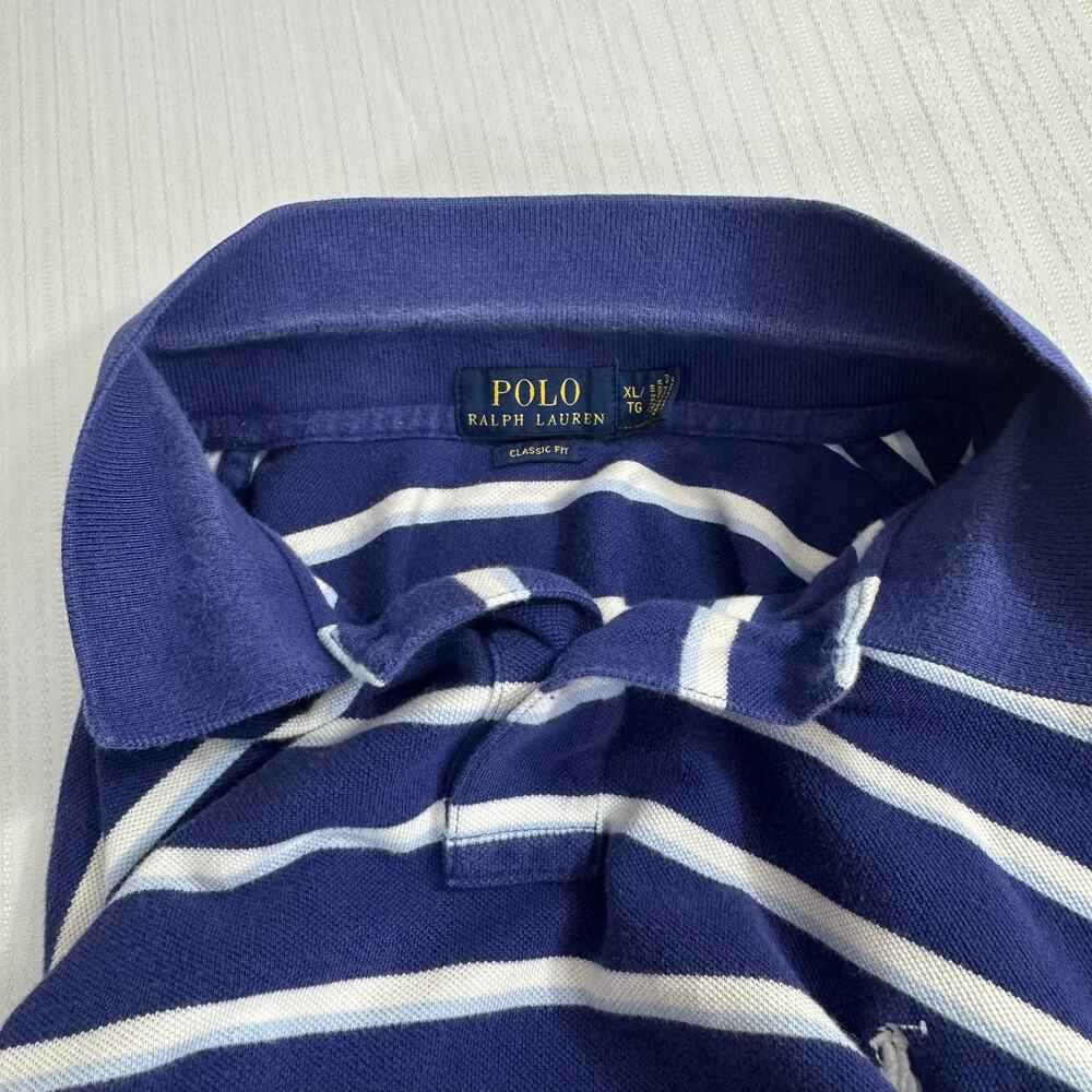 Polo Ralph‎ Lauren Mens Blue Striped Collared Short Sleeve Polo Shirt Size XL - Picture 4 of 10